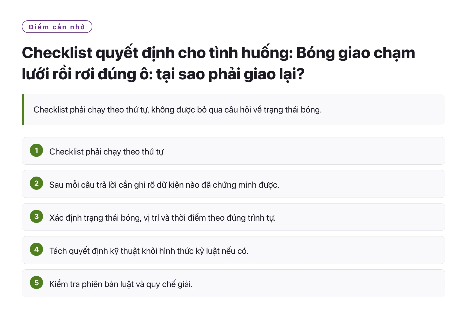 Checklist quyết định cho tình huống: Bóng giao chạm lưới rồi rơi đúng ô: tại sao phải giao lại?——全文要点速览